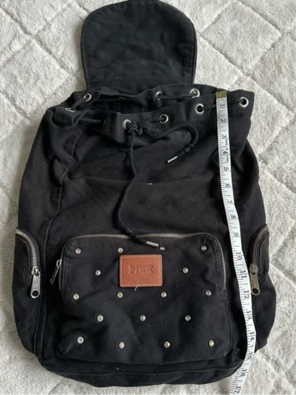 Victoria Secret PINK | Black Rhinestone Canvas Stud Backpack | One Size - Picture 12 of 15